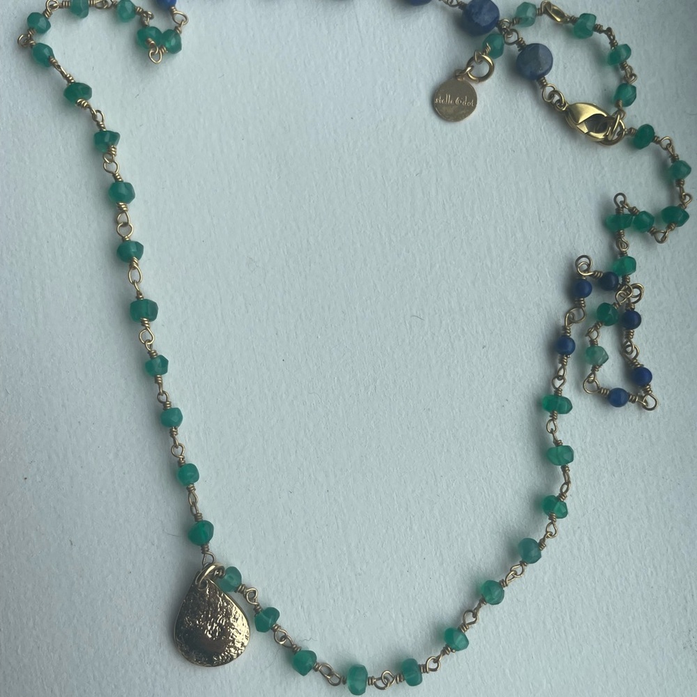Stella & Dot Gold and Green/Blue Beaded Necklace